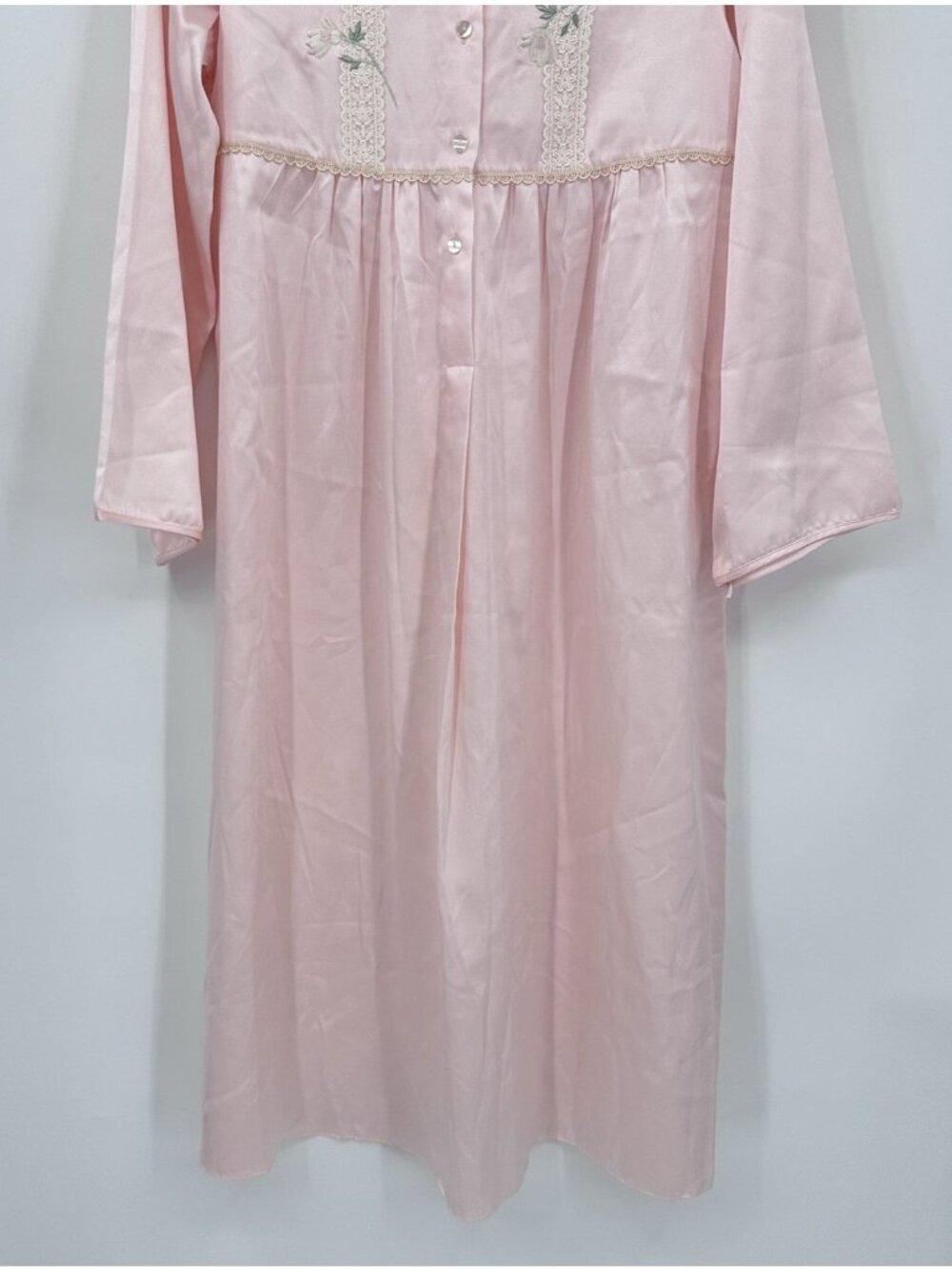 vintage EVE STILLMAN satin pink robe housedress LARGE cottagecore lounge lace - Picture 5 of 11